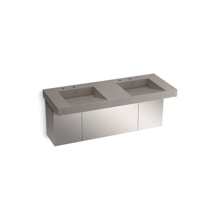 Kohler 60In Wall-Mount Basin Lavatory System In Ash Concrete 81030-BSS-KCE